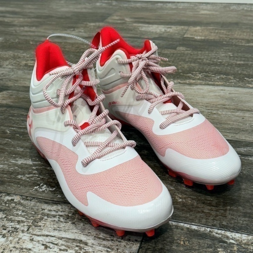Under Armour Command MC Mid Lacrosse Cleats Men Size 11.5 White Red 3025639-101